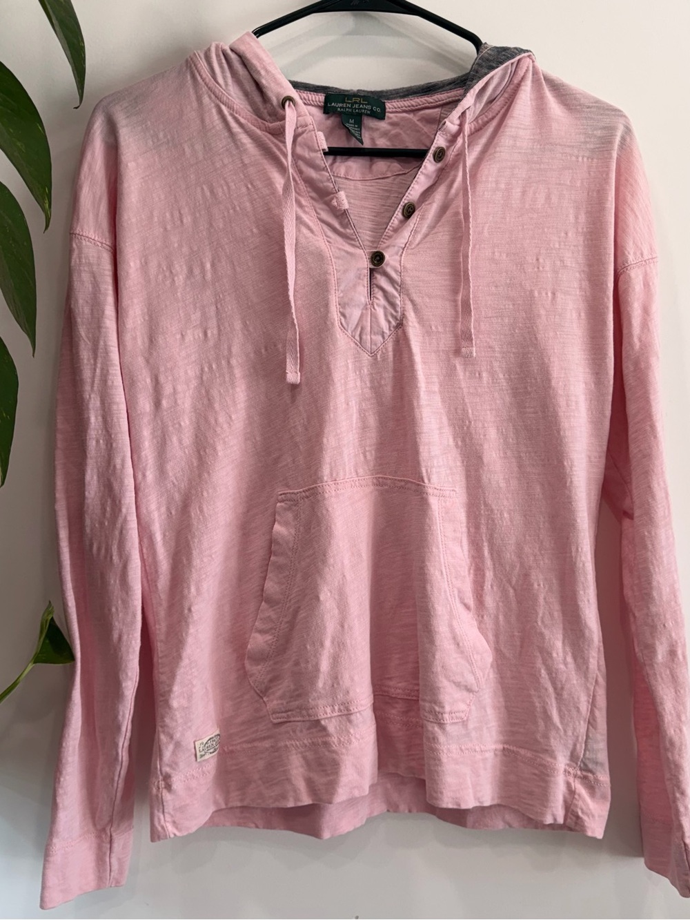 Ralph Lauren Y2K Baby Pink 100% Cotton Lightweight Hoodie Women’s Medium Preppy